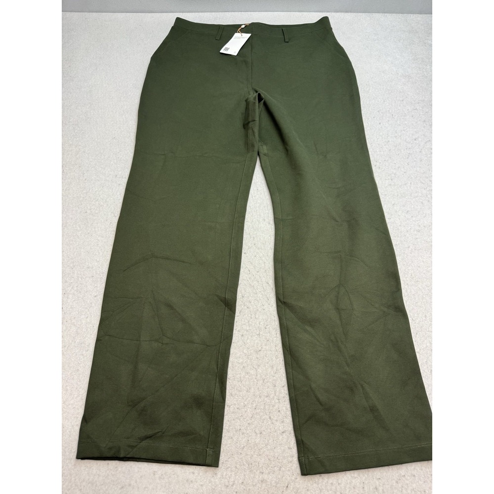 Quince Dress Pants Womens XL Green Stretch Straight Leg Zip Workwear Office